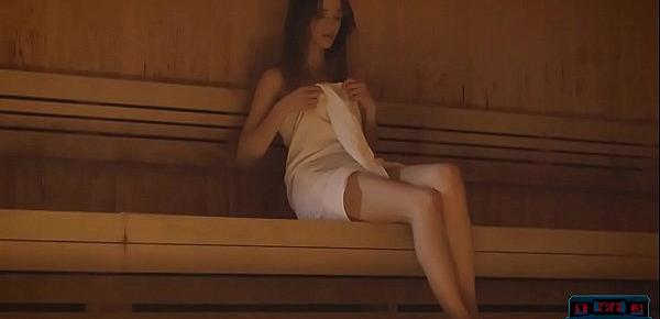  Petite body teen Vi Shy shows off during sauna play